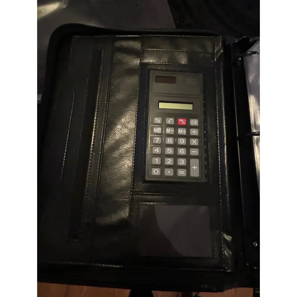 UKC Black Leather Zip Portfolio Binder Organizer Calculator Padfolio